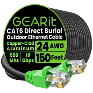 GEARit Cat6 CCA Outdoor Ethernet Cable for Direct Burial, Black - 25 Feet - 1 of 4