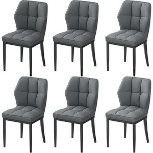 Bekrvio Mid Century Modern Dining Chairs, Upholstered Leather Armless Chairs with Checkered Pattern Back, for Kitchen & Dining Room - 1 of 4