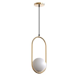 YANSUN 1-Light Modern Copper Pendant Light with White Glass Shade, No Bulb Included - 1 of 1
