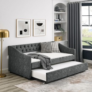 NicBex Twin Size Upholstered Tufted Button Daybed with Twin Size Trundle for Bedroom,Living Room,Apartment,Gray - 1 of 4