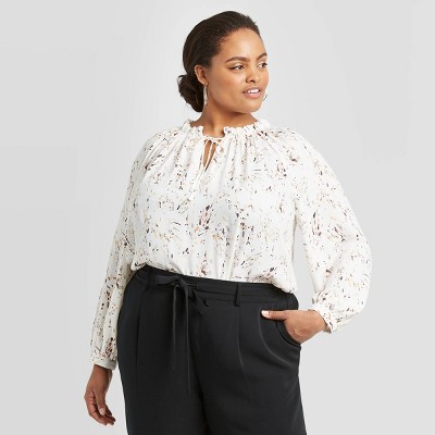 white long sleeve blouse plus size