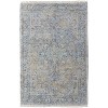 Gray Blue and Tan Abstract Hand Woven Distressed Area Rug With Fringe - 4 of 4