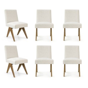 Upholstered Dining Chairs Set of 6, Modern Solid Wood Armless Kitchen Chairs with Linen Fabric and Comfortable Cushioned Seat - Panipeachy - 1 of 4