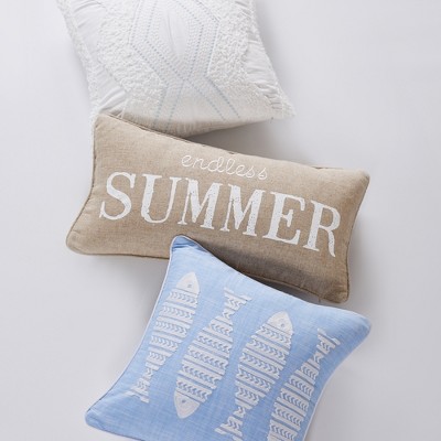 Blue and Cream Embroidered Nautical Fish Throw Pillow