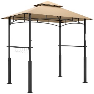Outsunny 8' x 5' Grill Gazebo, Double Tiered Outdoor BBQ Gazebo with LED Light, 2 Side Shelves, Hooks and Bottle Opener for Patio Yard - 1 of 4