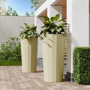 NAYSAYE 23.6" Tall Large Outdoor Planters for Porch Decor with Drainage Hole, Wide Stripe Design Flower Pots - 1 of 4