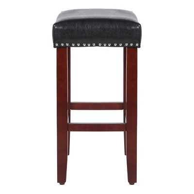 Modern Farmhouse 24" Black Leather Saddle Bar Stools, Set of 2
