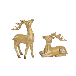 Transpac Resin 10.5 in. Brown Christmas Holiday Floral Reindeer Decor Set of 2 - 1 of 4