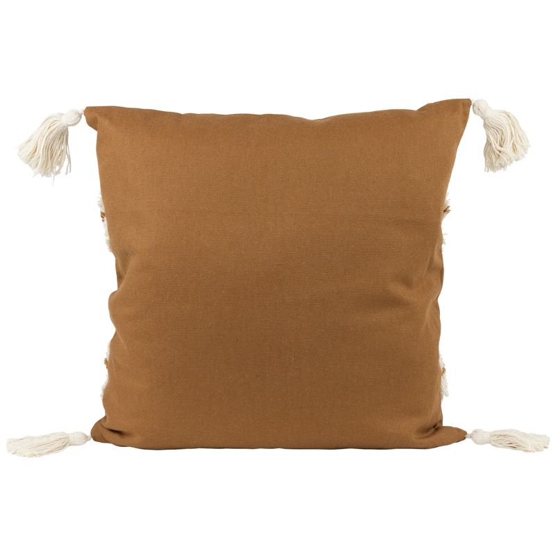 Northlight 16" Camel Brown Boho Square Cotton Throw Pillow with Tassels, 4 of 7