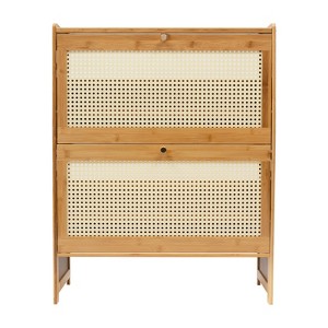 YIYIBYUS Natural Rattan Shoe Cabinet Free Standing Shoe Racks With 2 Flip Doors - 1 of 4