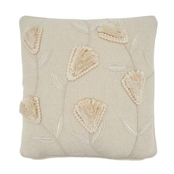 Saro Lifestyle Saro Lifestyle Cotton Pillow Cover With Flowers Applique Design, Ivory, 18"
