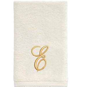 Avanti  Ivory with Gold Script Monogram Fingertip Towel Letter   E - 1 of 3