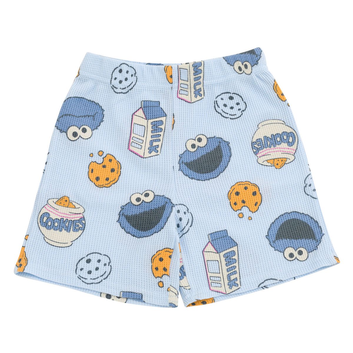 Sesame Street Cookie Monster Waffle Knit T-Shirt Shorts Outfit Set Toddler - thumbnail 4