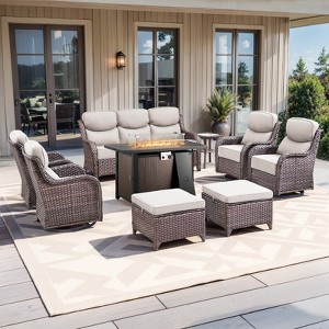 Gymojoy 8 Pieces/9 Pieces Outdoor Fire Pit Table w/ Patio 6in Sofa Swivel Chairs Table Ottoman Set - 1 of 4