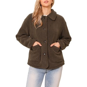 INSPIRE CHIC Women's Faux Fur Peter Pan Collar Button Down Winter Warm Fuzzy Coat - 1 of 4