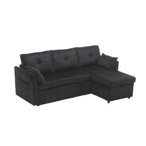 NicBex Velvet Sleeper Sectional Sofa,L-Shaped Couch with Reversible Storage Chaise for Living Room,Apartment,Office,Black - 1 of 3