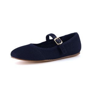 CUSHIONAIRE Women's Petal Mary Jane Knit Flat – Stretchy Textured Fabric, Adjustable Strap, Memory Foam, Available in Wide Widths - 1 of 4