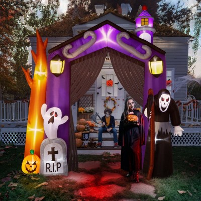 Syemin Decorative Holiday Scene Props Halloween Inflatables Castle Archway Outdoor Decorations, Scary Halloween Ghost Decor, Purple, 94.5"*23.6"*118"