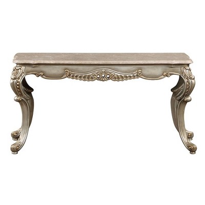 Miliani 58" Natural Marble Top Accent Table with Antique Bronze Wood Legs