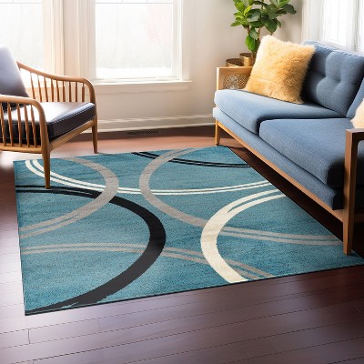 Blue Abstract Circles Design Reversible Square Area Rug
