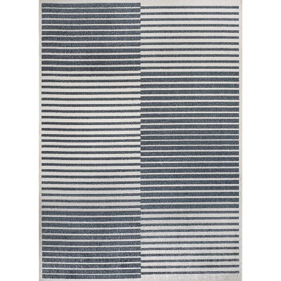 Gray and Cream Striped Washable 8' x 10' Area Rug