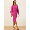 Allegra K Women's Knit Belted Round Neck Lantern Sleeves Casual Pleated Sweater Dresses - 3 of 4