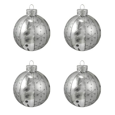 Northlight 4ct Matte and Shiny Striped Glitter Snowflake Glass Ball Christmas Ornaments 2.5" (65mm)