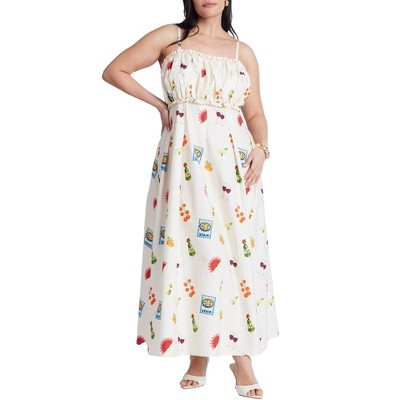 ELOQUII Women's Plus Size Shirred Bodice Ruffle Maxi Dress