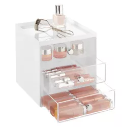 mDesign Large Plastic 3 Drawer Organizer for Makeup Storage - White/Clear