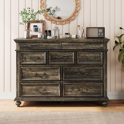 9 Drawers Dresser for Bedroom, Farmhouse Wood Chest of Drawers with Rustic Handle