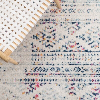 Ivory and Blue Geometric Round Synthetic Area Rug, 6' x 9'