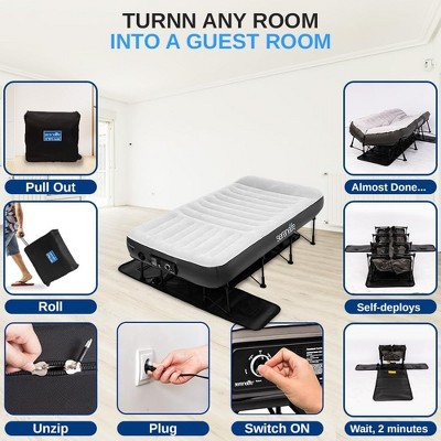 SereneLife Twin Black and Gray Raised Air Mattress with Frame and Pump