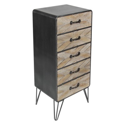 Metal and Wood 5 Drawer Chest Brown - Olivia & May