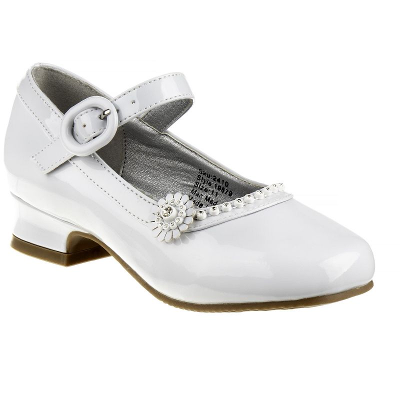 Josmo Little Kids' Girls' Dress Shoes - White Flower Mary Jane Style with Low Heel for Wedding Party, Princess Shoes, 1 of 8