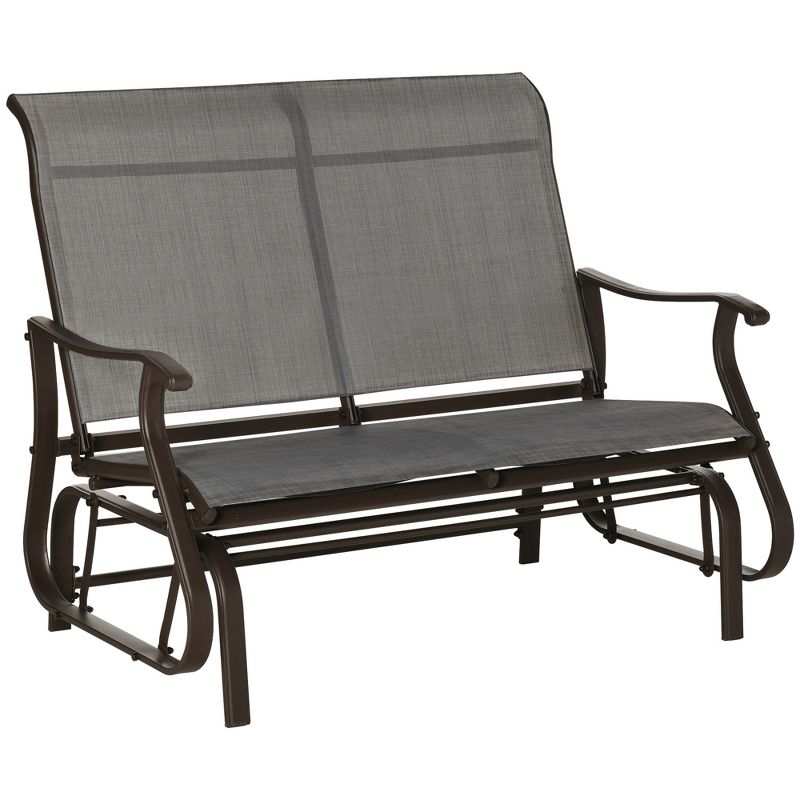 Outsunny 47" Outdoor Double Glider Bench for 2 Person, Patio Glider Armchair Swing Chair for Backyard with Mesh Seat and Backrest, Steel Frame, 1 of 7