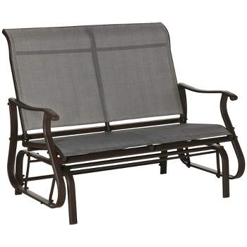 Outsunny 47" Outdoor Double Glider Bench for 2 Person, Patio Glider Armchair Swing Chair for Backyard with Mesh Seat and Backrest, Steel Frame