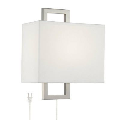 Possini Euro Design Modern Wall Lamp Plug-In Rectangular Brushed Nickel White Shade for Living Room Bedroom Reading