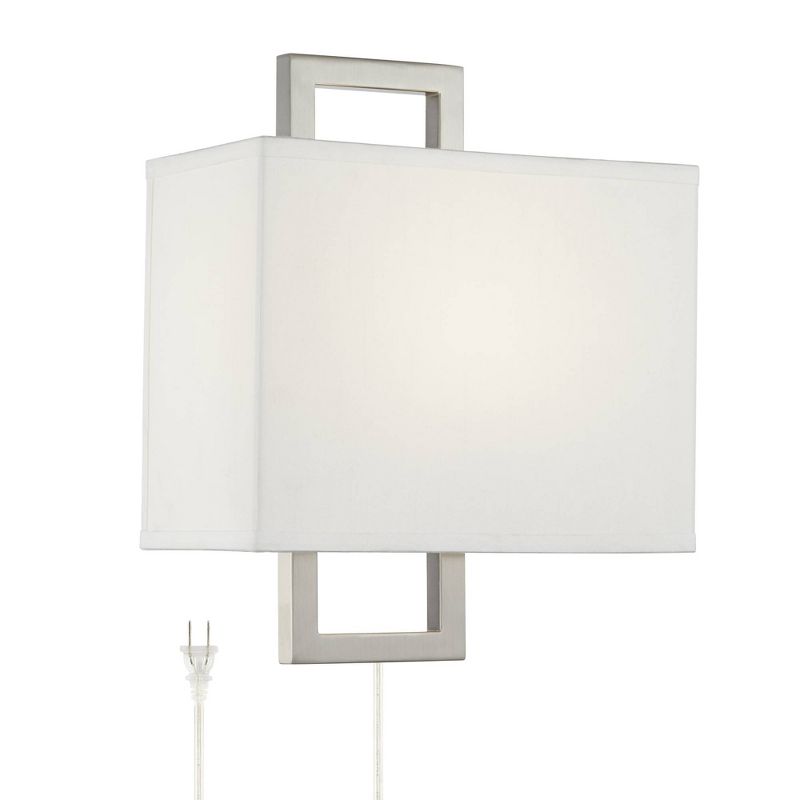 Possini Euro Design Aundria Modern Wall Lamp Brushed Nickel Plug-in 12" Light Fixture White Rectangular Shade for Bedroom Reading Living Room Hallway, 1 of 9