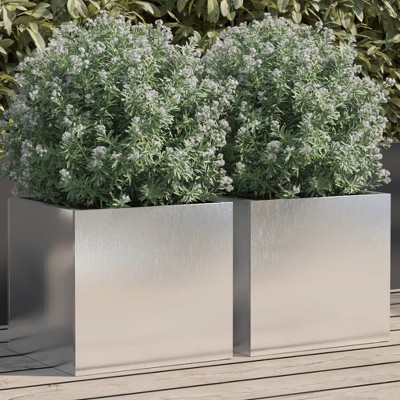 vidaXL 2pcs Anthracite Cold-rolled Steel Planters - Rectangular Garden/Outdoor/Balcony Boxes 16.5"x15.7"x15.4", Sturdy & Easy to Assemble