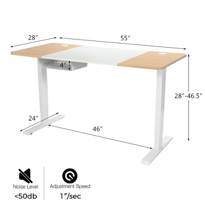 55'' Natural Wood Adjustable Standing Desk with USB Port