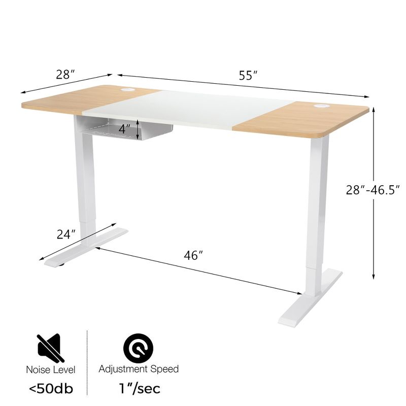 55''x28'' Electric Standing Desk Adjustable Sit to Stand Table w/USB Port White\Natural, 4 of 13