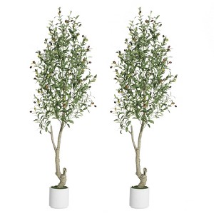 Tall Faux Olive Tree，Tall Faux Olive Tree with White Planter and Green Fake Moss for Home Office Living Room Bedroom Stairs Foyer Decor - 1 of 4