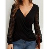 Women's Lace Sleeve V-Neck Top Cross Front Blouse Casual Shirt - 3 of 4