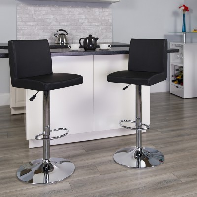 Sleek Black Vinyl and Chrome Adjustable Swivel Barstool