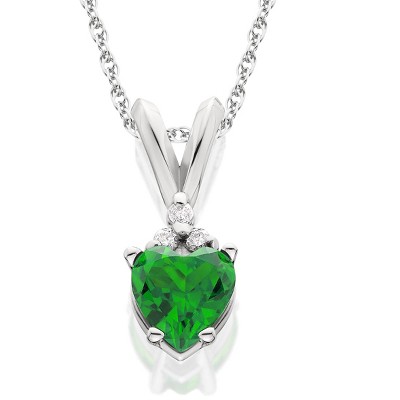 Pompeii3 Emerald & Diamond Heart Pendant Necklace in 14k White or Yellow Gold