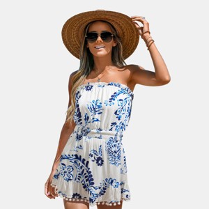 Women's Bohemian Floral Print Off-Shoulder Beach Swim Cover-Up Dress - Cupshe - 1 of 4