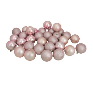 Northlight 32ct Shatterproof 4-Finish Christmas Ball Ornament Set 3.25" - Blush Pink - 1 of 1