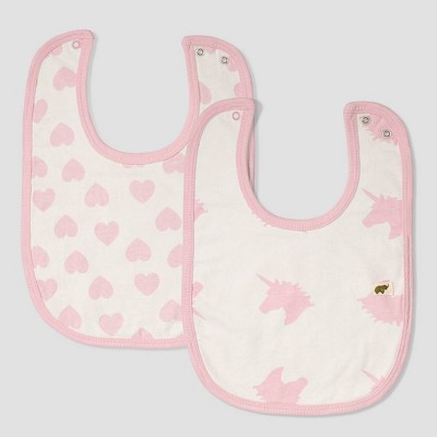 Layette by Monica + Andy Baby Girls' 2pk Unicorn and Heart Print Bib Set - Pink