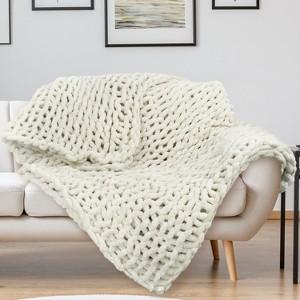 Catalonia 50"x60" Chunky Knit Blanket, Soft Plush Crochet Chenille Blanket, Knitted Yarn Blanket for Home Decor or Dorm Decor, Comfort Caring Gift - 1 of 4