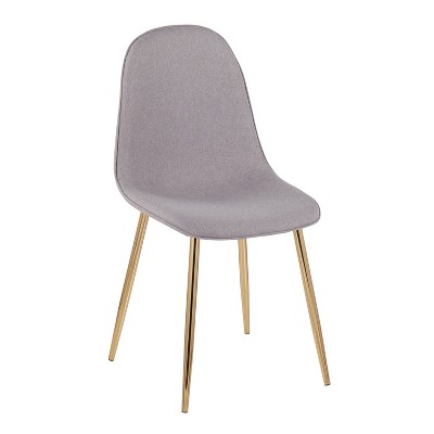 Set of 2 Light Grey Upholstered Side Chairs with Gold Steel Legs